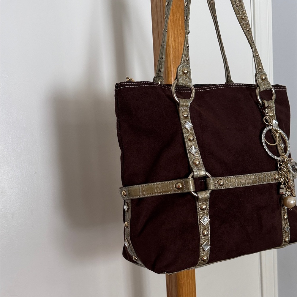 Kathy Van Zeeland Brown Bronze Embellished Shoulder Tote with Charms! - Picture 6 of 15